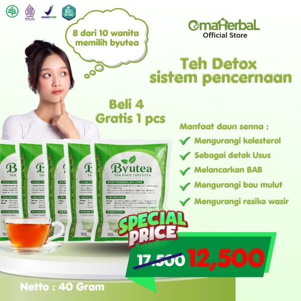 

OmaHerbal Byutea Teh Daun Jati Cina Diet Original 40g | Peluruh lemak paket 4 bonus 1
