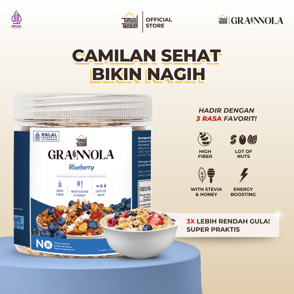 

Timur Tengah Grainnola Blueberry 250 gr Granola Camilan Sereal Makanan Sehat Rendah Kalori