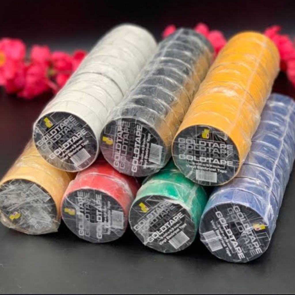 

1 Slop Isolasi Listrik Warna Warni / Isolasi Kabel Warna Warni Hitam Biru Merah Kuning Hijau Putih Ukuran Kecil Merk Goldtape isi 10