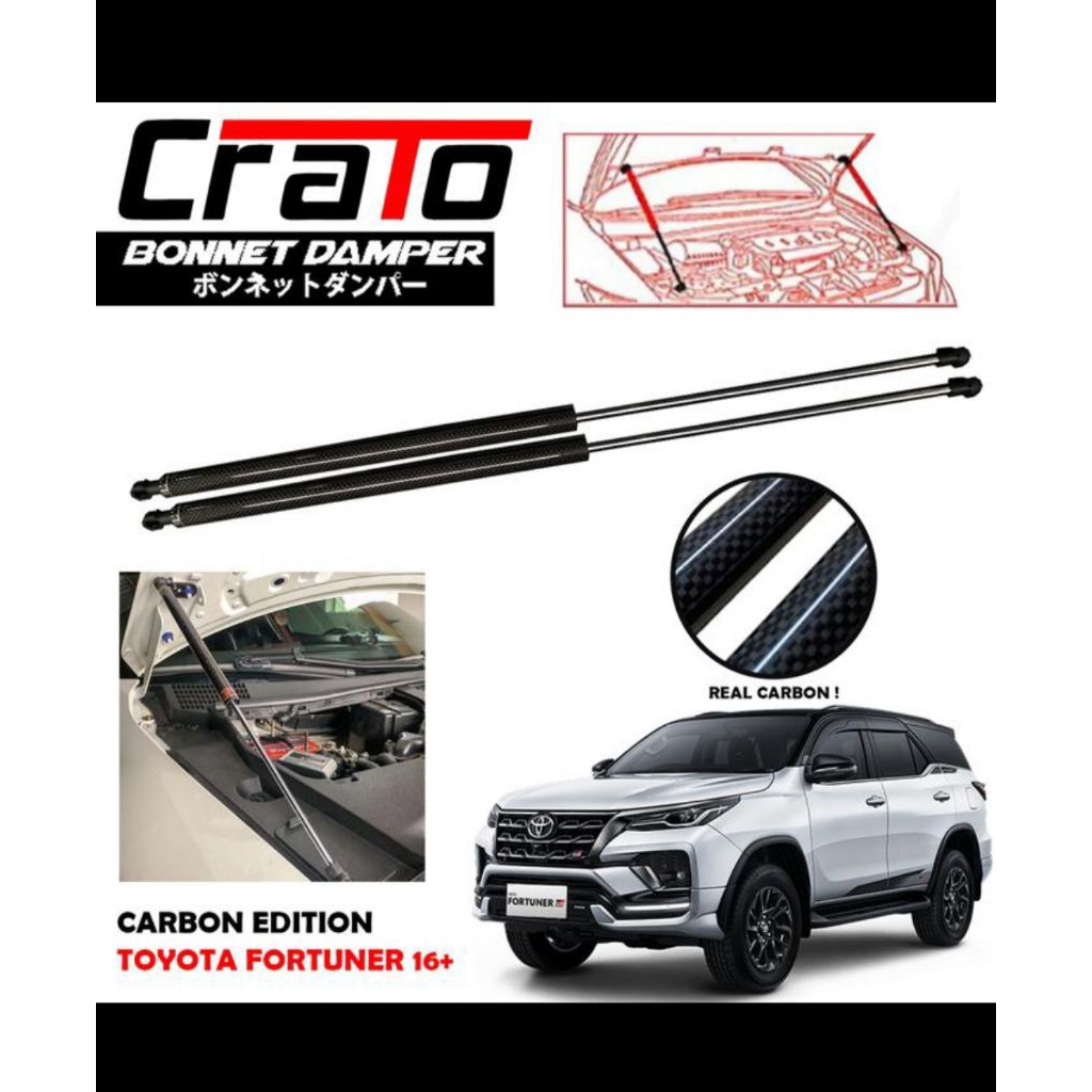 AKSESORIS SHOCK KAP MESIN HOOD CARBON CRATO FORTUNER VRZ 2016+