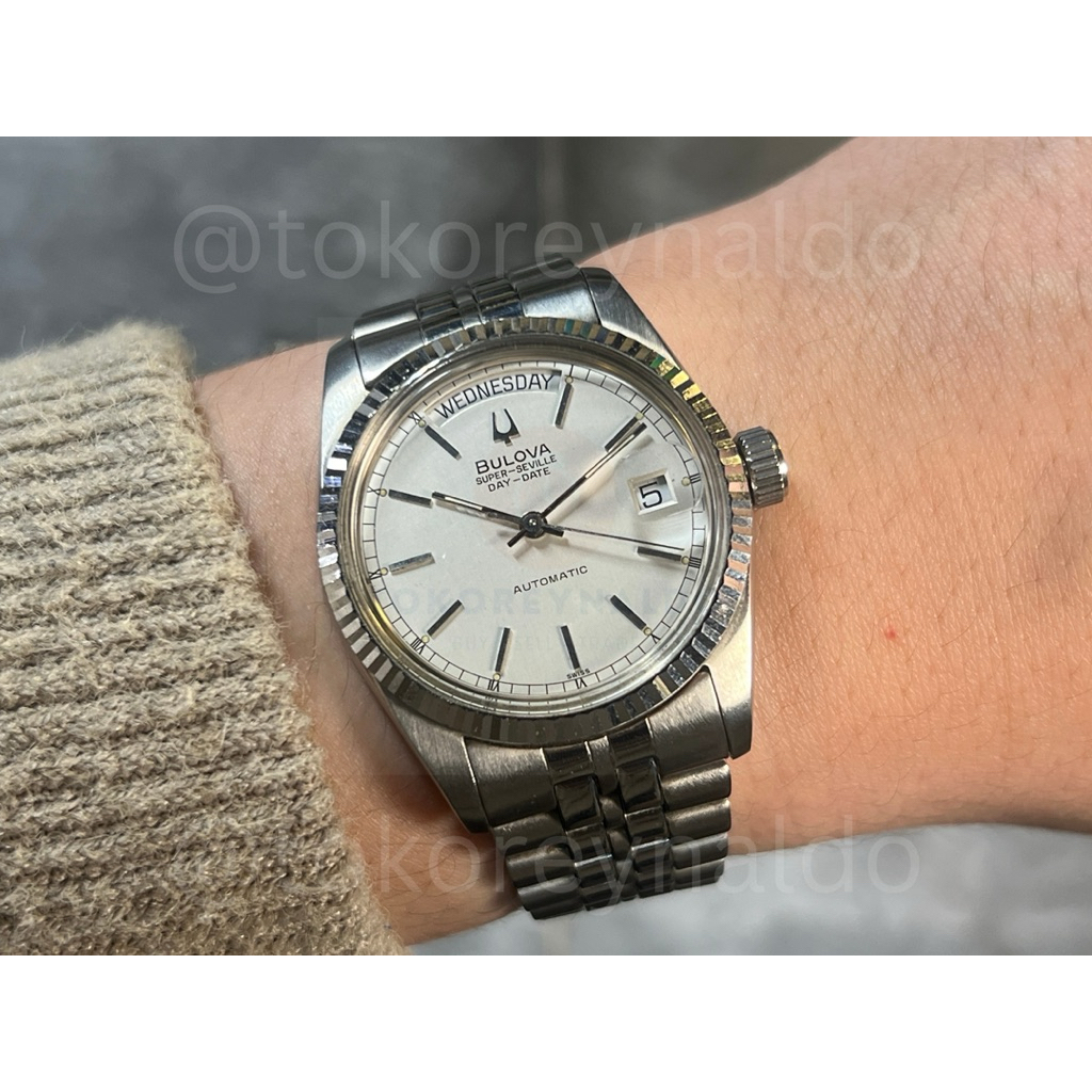 JAM TANGAN VINTAGE BULOVA SUPER SEVILLE DAY DATE SS SILVER DIAL LX1162