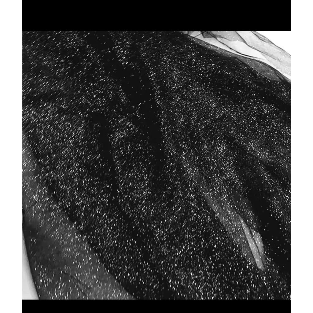 kain meteran IMPORT 145 cm x 90 cm Shiny Glitter Sequin Net Yarn Lace Sparkle Tulle Silver Mesh Fabr