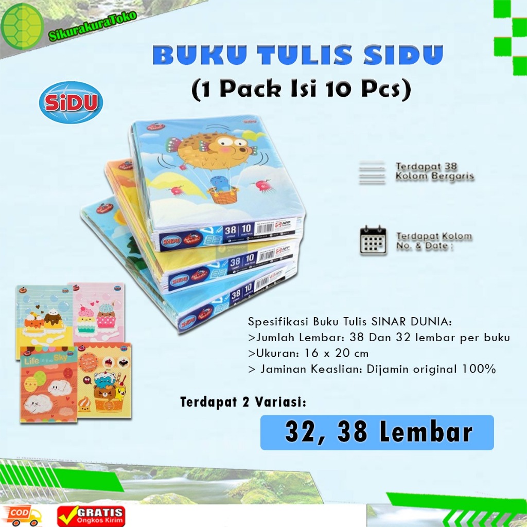 

(skr) Buku Tulis SIDU 38 Lembar Per Pack 10 PCS buku tulis sinar dunia