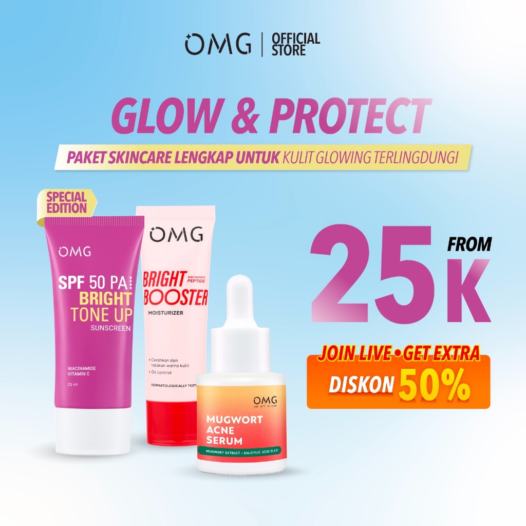 OMG Oh My Glow Bright Booster - Paket Tone Up Sunscreen Glow & Protect - Mencerahkan, Melembabkan, M