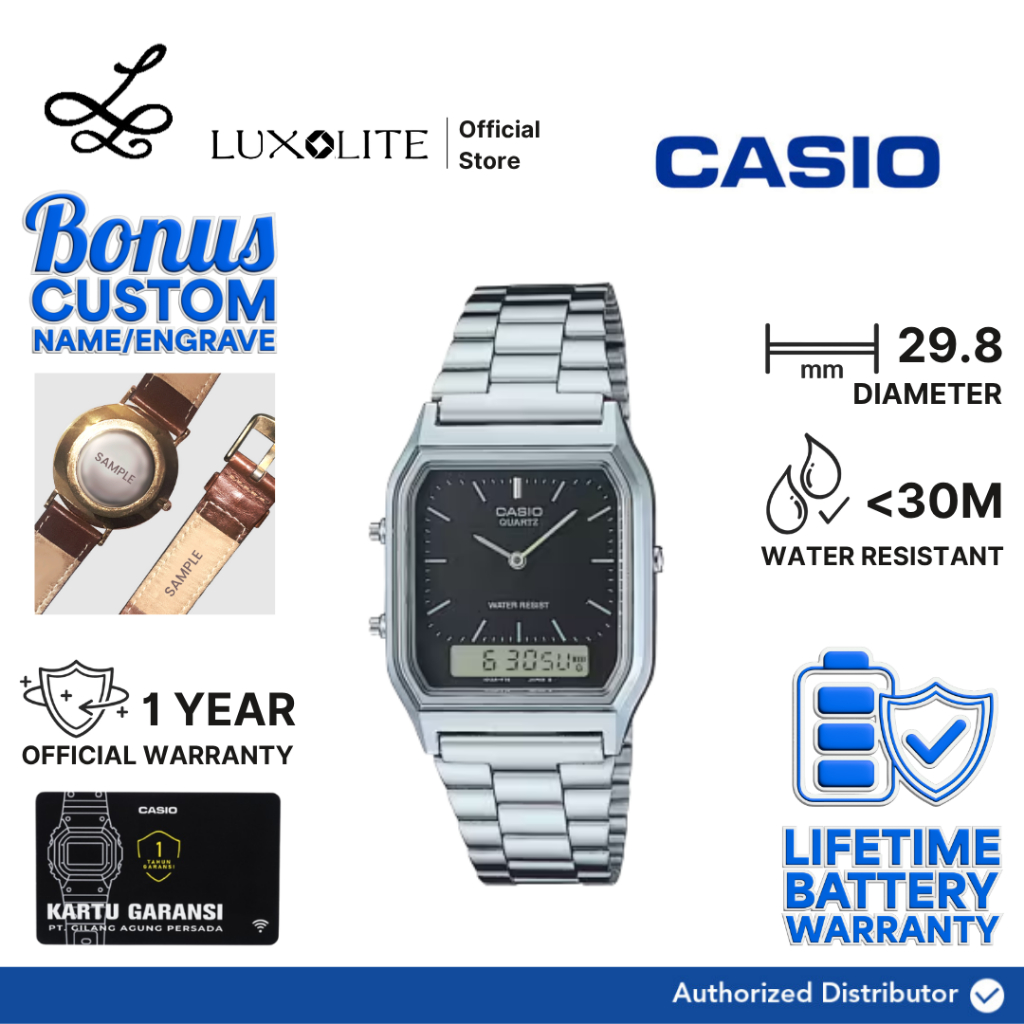 [Luxolite] CASIO Jam Tangan Unisex Digital Analog AQ-230A-1DF AQ-230A-1D Stainless Steel Strap AQ-23