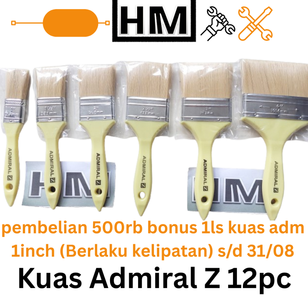 

Kuas Cat Admiral Lusin 1 box Bulu Sintetis Ukuran 1 inch 1,5 inch 2 inch 2,5 inch 3 inch 4 inch