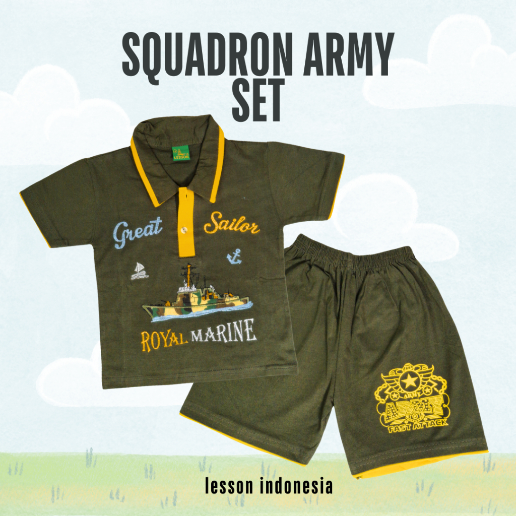 Setelan Polo Anak Laki Laki Kaos Motif Army Navy LESSON