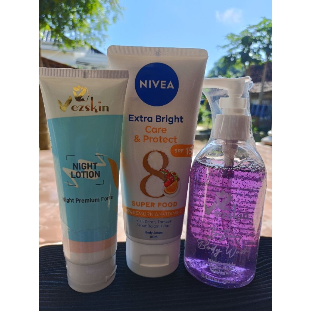 Sepaket Hb Vezskin ( Malam Nivea Sabun ) Extra Whitening Super Kemasan Baru Vskin