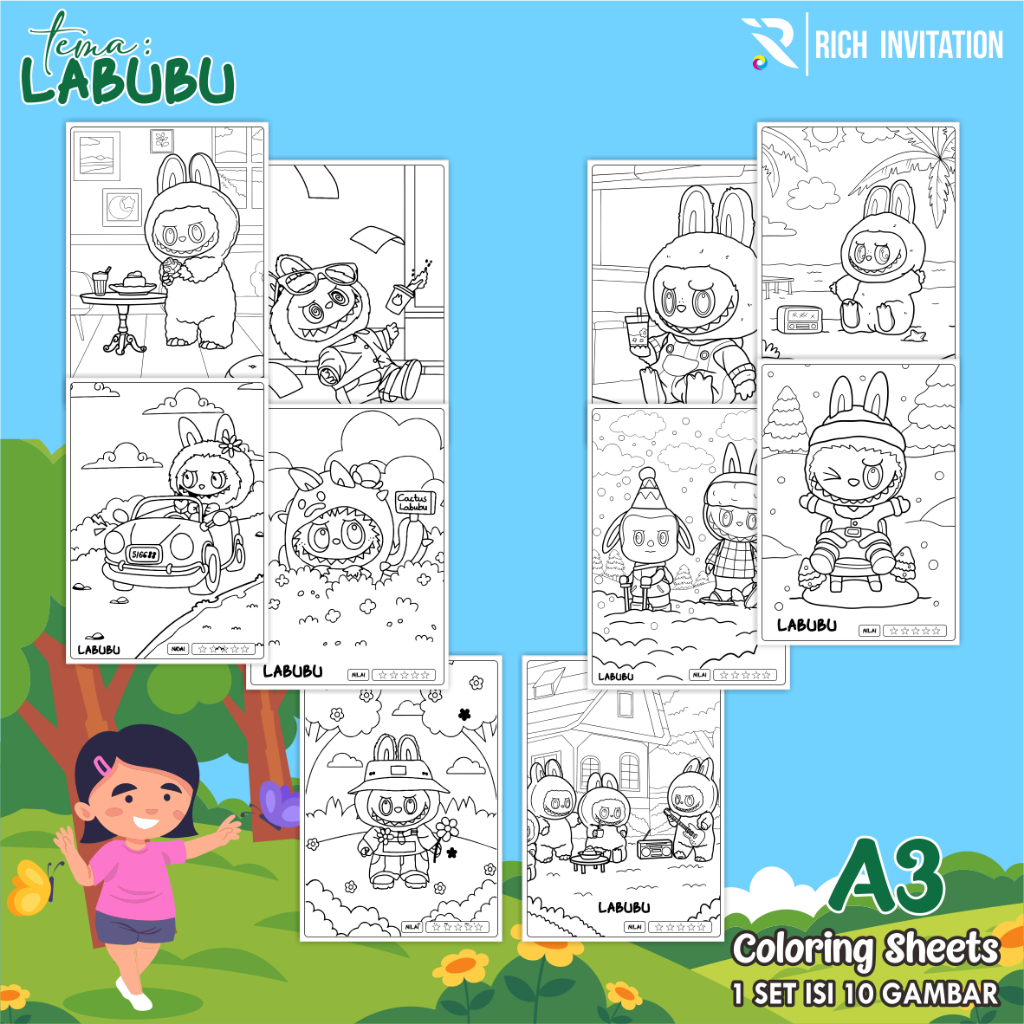 

(A3) KERTAS GAMBAR UNTUK ANAK - LEMBAR MEWARNAI ANAK 1 SET ISI 10 LEMBAR GAMBAR - KODE KARTUN