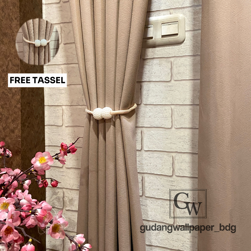 Gorden Gordyn Hotel Blackout Minimalis Polos Bertekstur Warna Coklat Susu Milo (1 PCS)