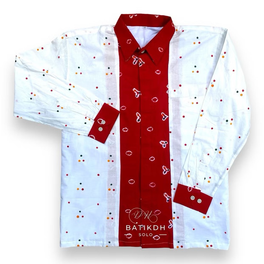 Merah Putih Kemeja Batik Pria Modern Bahan Katun Jumputan Cap Handmade Solo