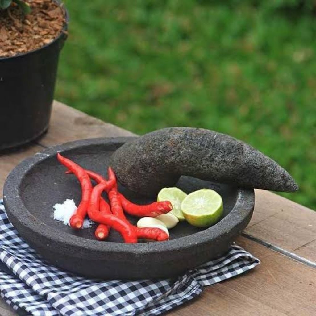 cobek ulekan set batu asli 25-26 cm