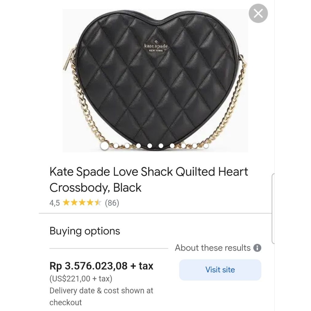 RARE - KATE SPADE Love Shack Heart Quilted Crossbody Bag in Black (preloved tas kate spade ori)