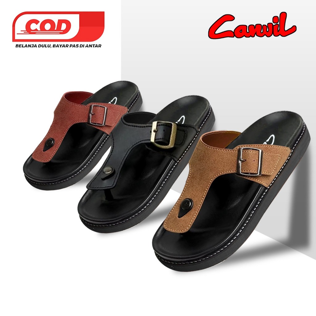Carvil Sandal Japit Pria Sendal Kulit Casual Jepit Outsol Karet Model Retro Klasic