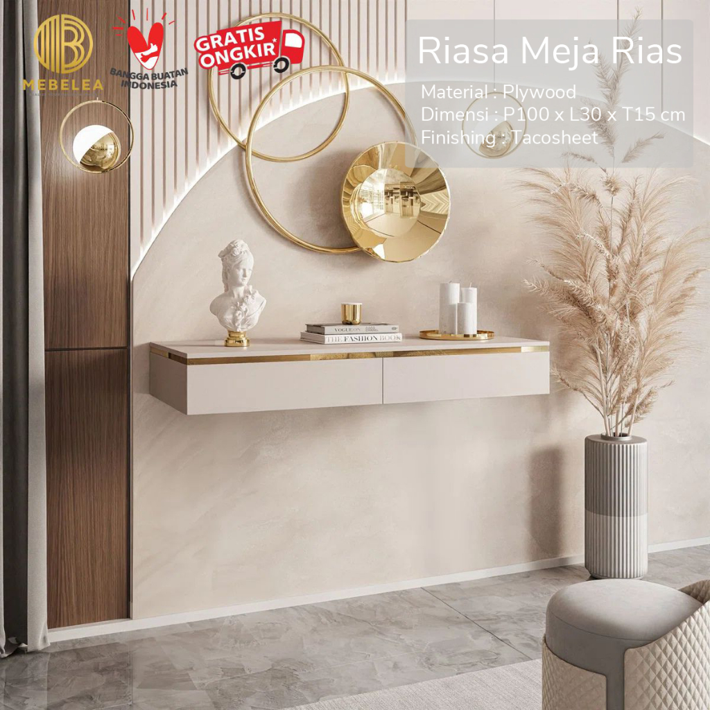 Mebelea Meja Rias Gantung Riasa Meja Rias Minimalis Putih List Gold