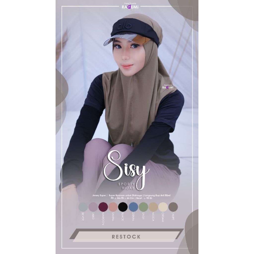 Sisy Jilbab Sport ORI Raqumi Hijab Bahan Jersey Sport