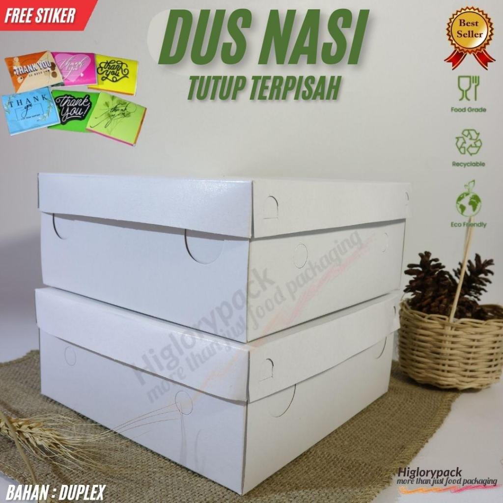 

dus nasi tutup terpisah bahan duplex uk 20x20x7,5 1pack isi 50pcs free sticker terimakasih