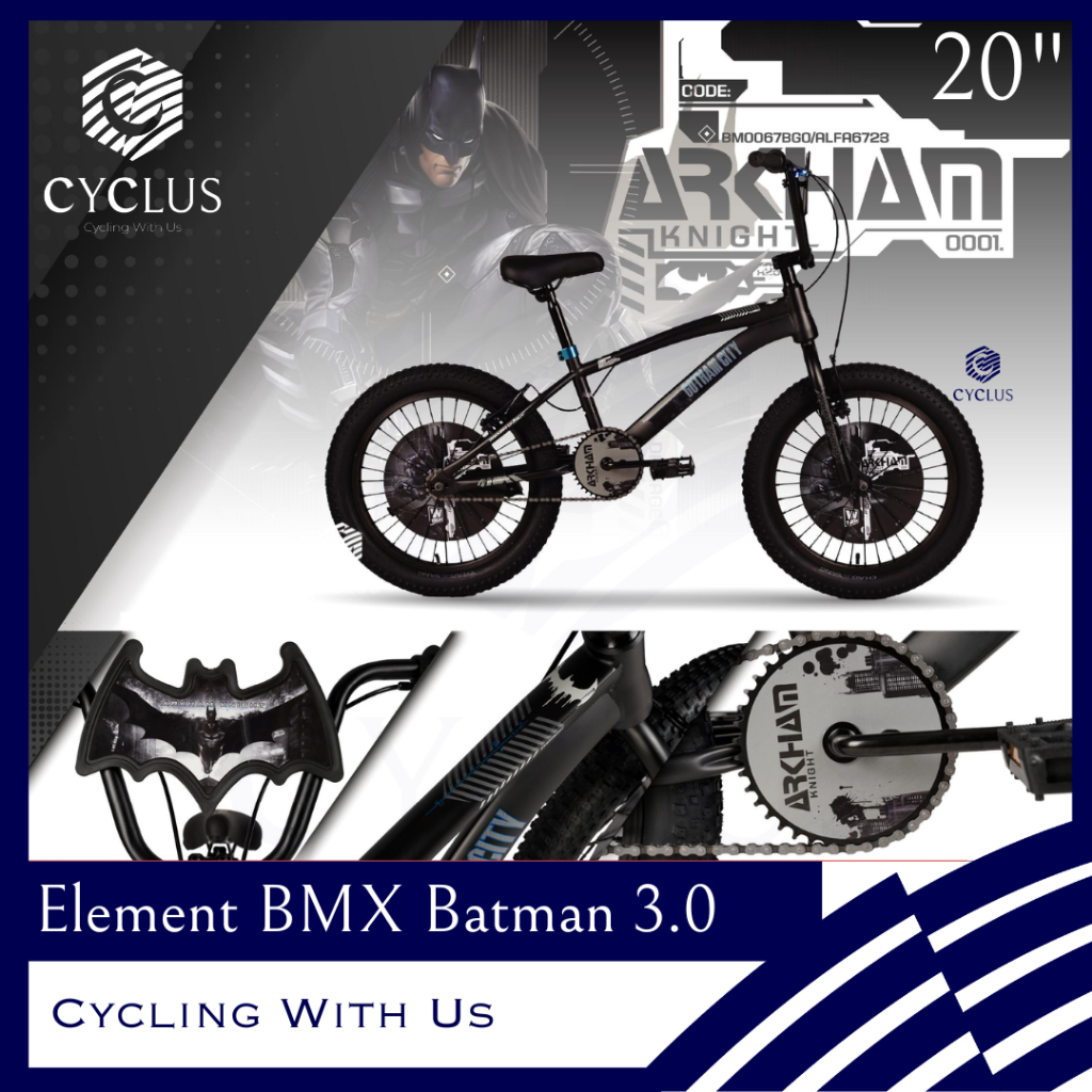 Sepeda BMX Element Batman Hip Hop Arkham 3.0 20 Inch Ban Besar Anak Remaja