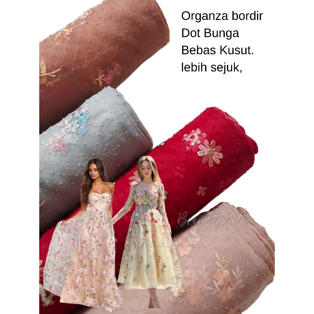 kain organza bordir // organza motif bunga // organza antik // organza premium // organza Dot