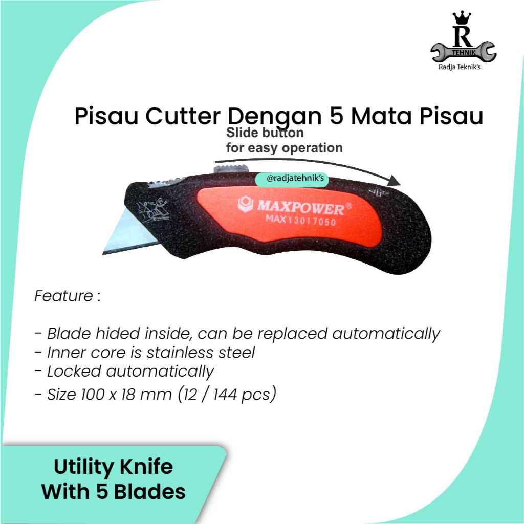 

Maxpower Cutting Tools \ Utilty Knife with 5 Blades \ Pisau Cutter 5 Mata Pisau \ Hand Tools Maxpower