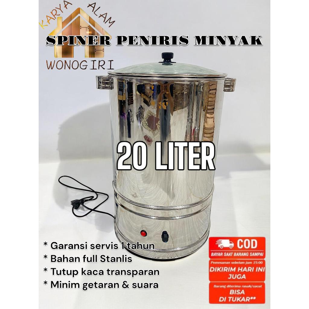 Mesin Peniris Minyak Spinner Pengering Minyak  Kapasitas 20 Liter Full Stanlis Tutup Kaca Transparan