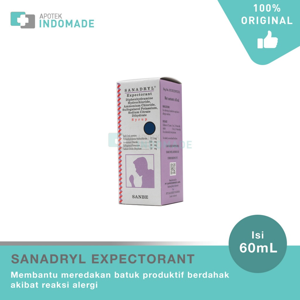 Sanadryl Expectorant Syrup 60 ml - 120 ml / Obat Batuk Berdahak / Obat Batuk Alergi / Obat Batuk Dew