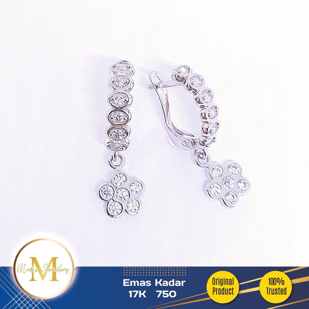 MODIS JEWELLERY - Anting Jepit Bunga Putih - Emas 17k 750