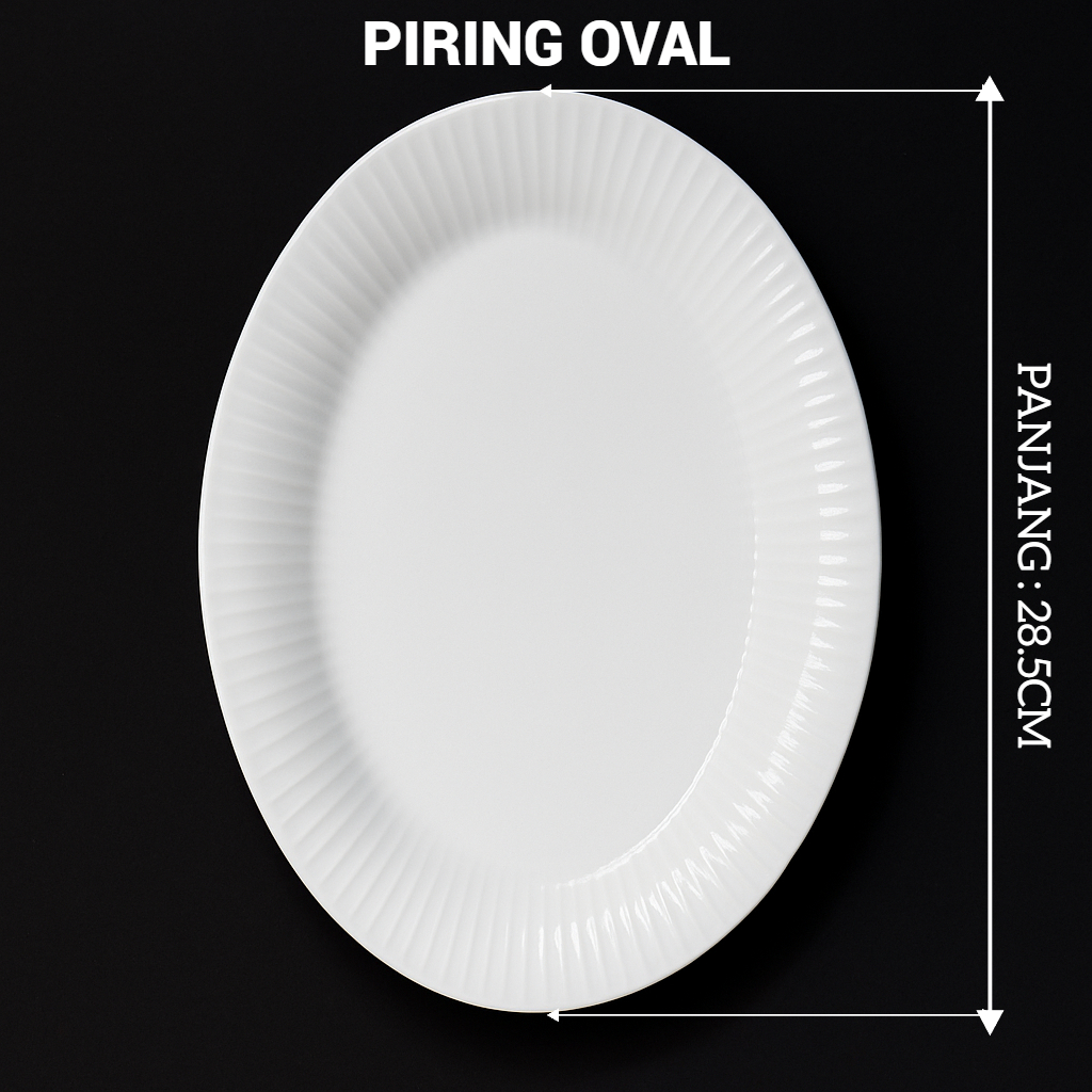 PIRING OVAL RAMEKIN KERAMIK PORSELEN PUTIH POLOS PANJANG 28.5CM  | SANJAYA KITCHENWARE