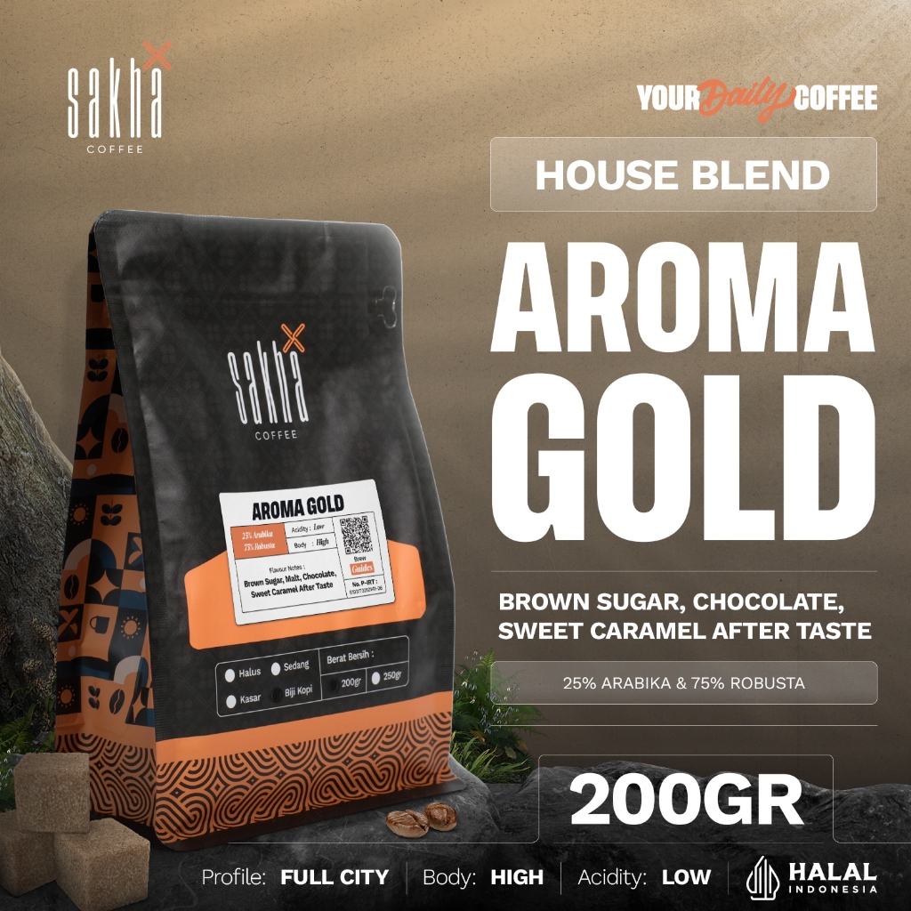 

Kopi Aroma Gold Espresso House Blend 25% Arabika 75% Robusta Coffee Beans 200gr Coffe Roast Bean