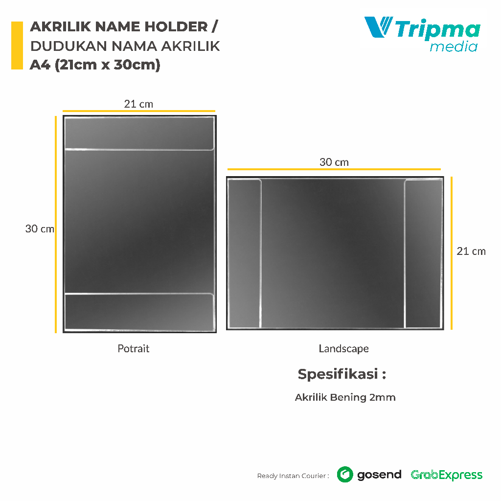

Papan Nama Akrilik Tempel / Acrylic Name Holder A4 21cm x 30cm