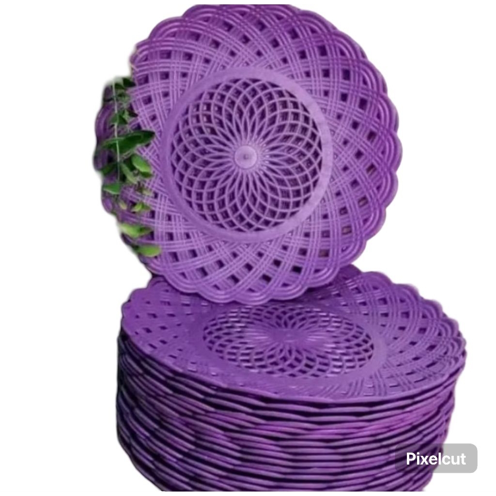 Piring Rotan Plastik Serba Guna Murah Meriah 3 Lusin 36 pc warna Ungu