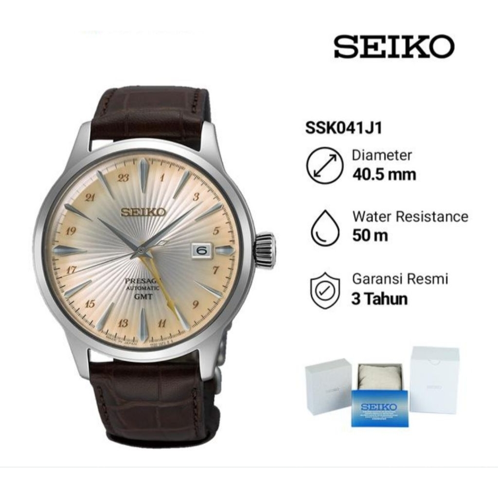 Seiko Presage SSK041J1 Cocktail Time GMT Jam Tangan Pria Original