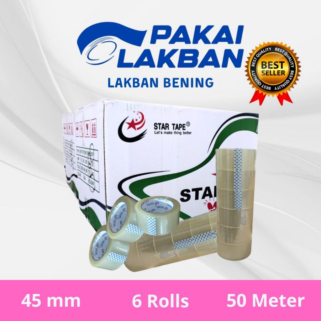 

PAKAILAKBAN Lakban Bening 45 MM x 50 METER 1 SELOP 6 ROLLS (6 Pcs) Berkualitas tidak mudah putus