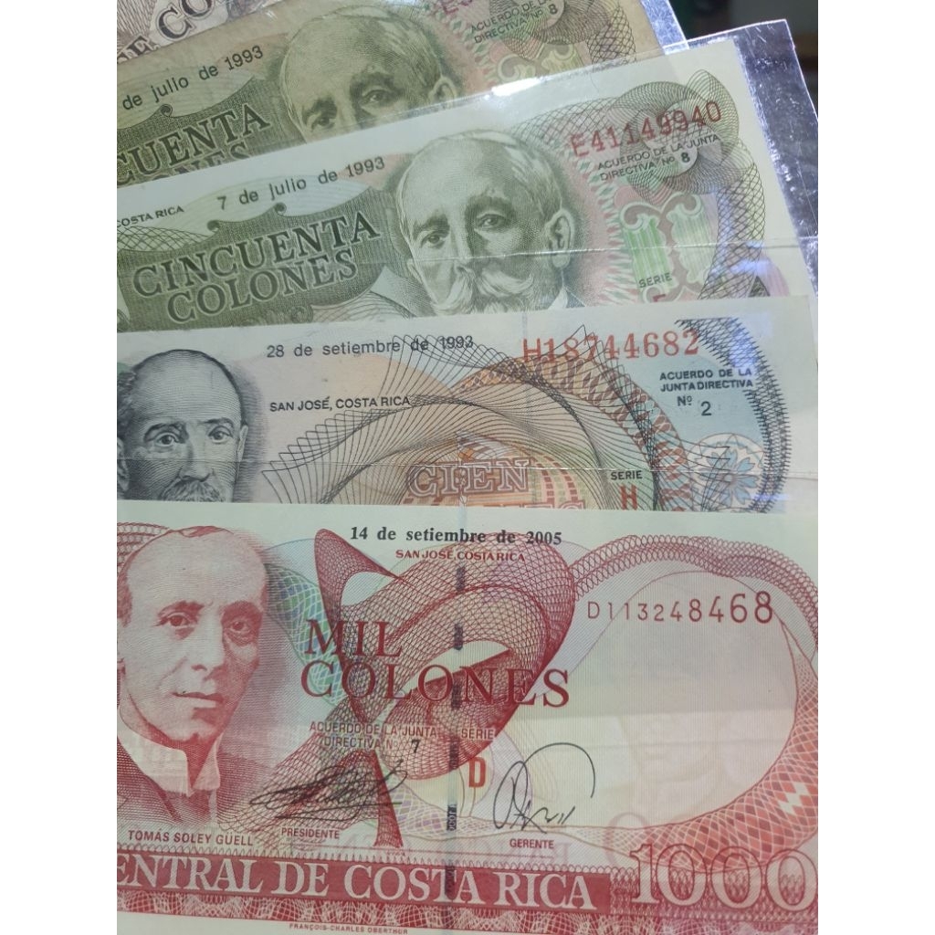 Set 5 lembar Uang kertas costa rica