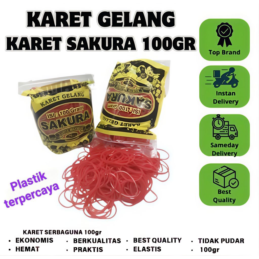 

Karet Gelang Sakura Isi 100gram / uk. KUNING 14mm / uk. MERAH 11mm