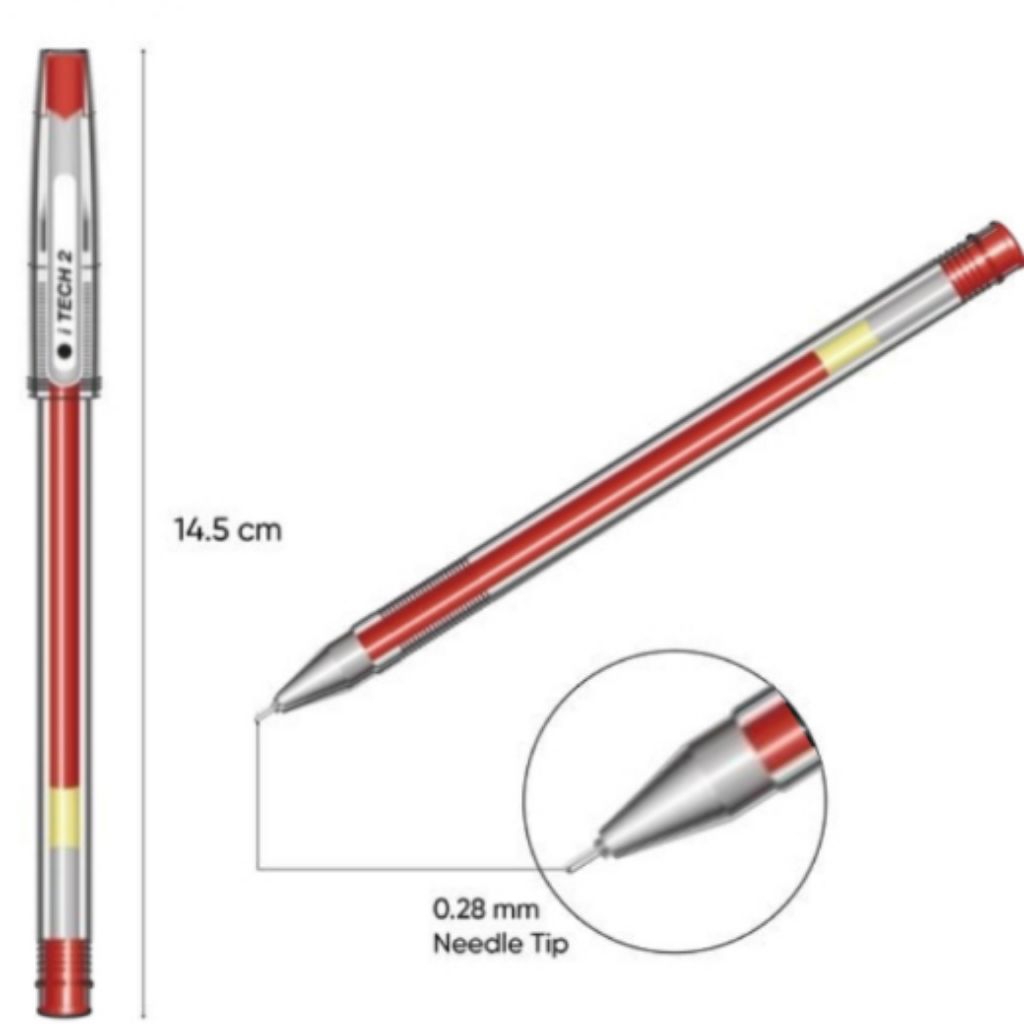 

Pulpen Gel Red Colour Isi 12 Pcs Itech 2 0.28mm 1 Pack Warna Merah