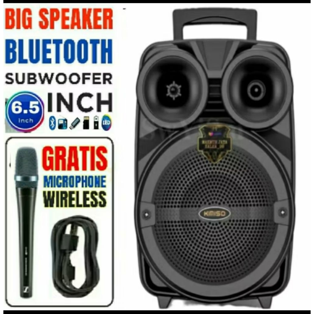SPEAKER WIRELESS BLUETOOTH PORTABLE 6'5 INCH KIMISO 3381 PLUS MIC KARAOKE SUPER BASS KIMISO 3381