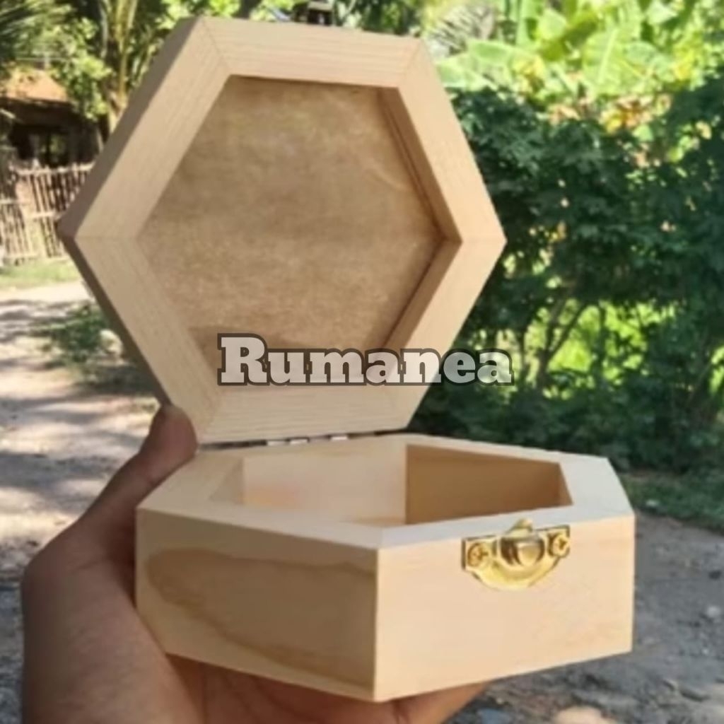 Ringbox Rustic Hexagonal | Tempat Cincin Box Mahar Pernikahan Dan Seserahan Kayu Jati Belanda