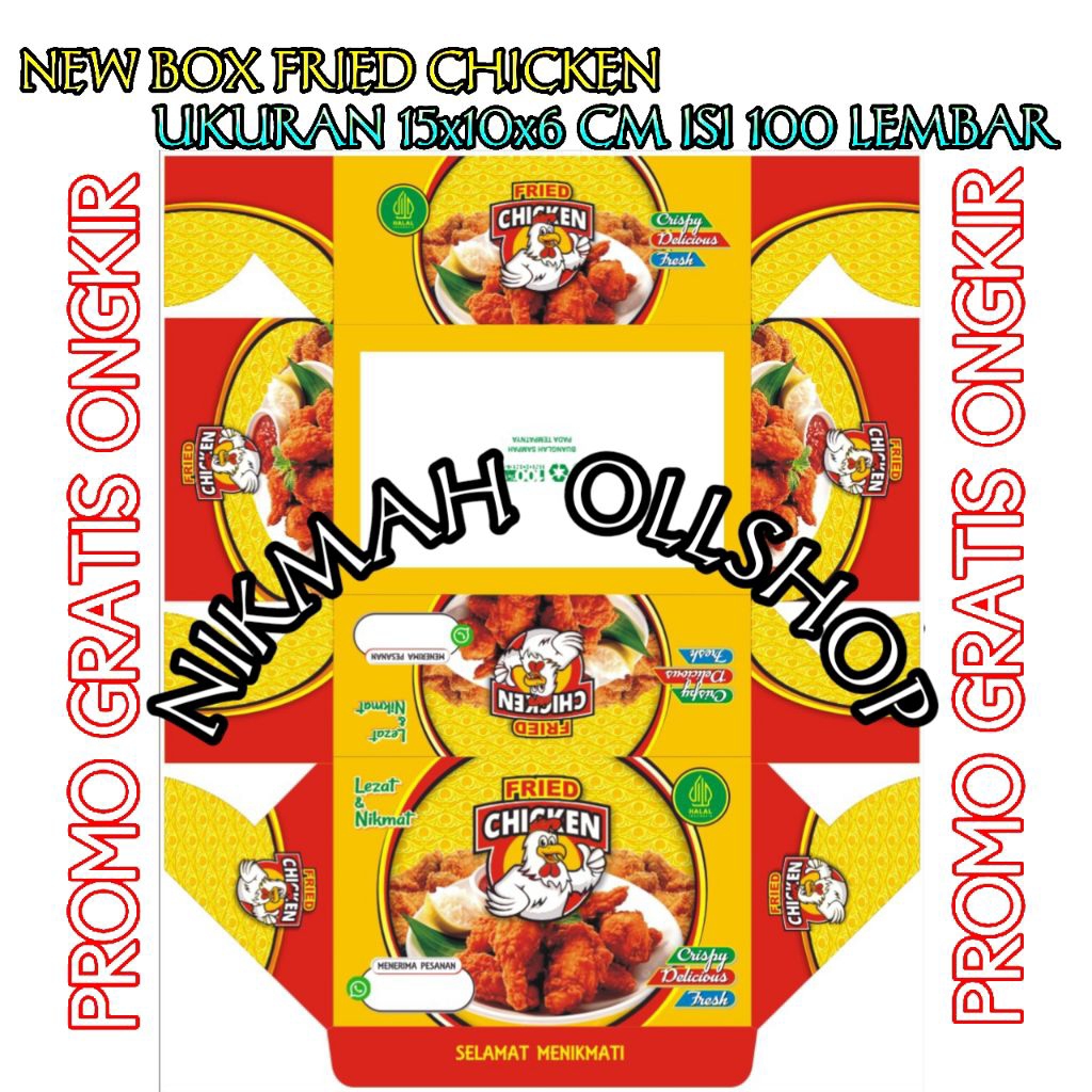 

100 LEMBAR BOX KEMASAN FRIED CHICKEN IVORY FOIL 15x10x6 CM VIRAL | KARDUS BOX CHICKEN TERBARU