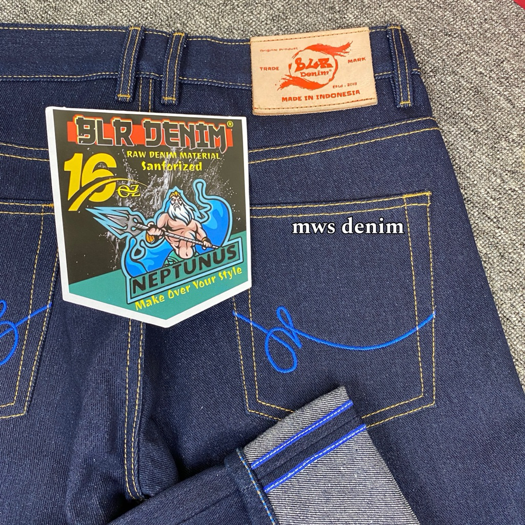 BLR Denim - Celana Denim 16oz Selvedge Accent Sanforized Raw Denim Button Blue Indigo Art Neptunus