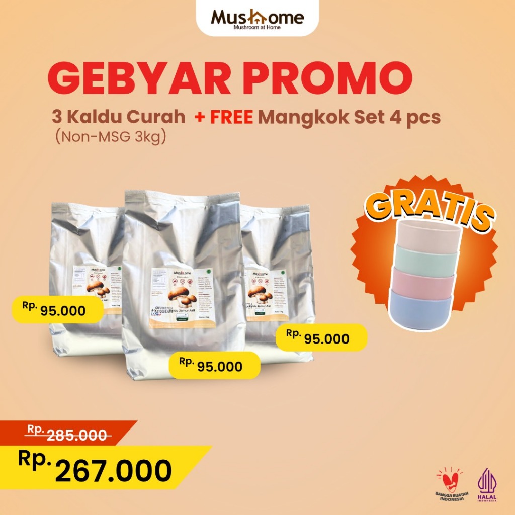

Kaldu Jamur Asli 1kg - Mushome - Rendah Kalori Lebih Sehat Non MSG