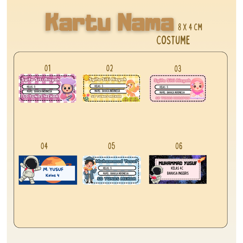 

Kartu Nama, Lebel Nama Buku Sidu, Buku BigBoss, LKS dll