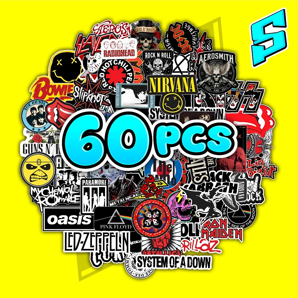 Stiker Pack band rock Waterproof untuk Laptop, Motor soft case dll