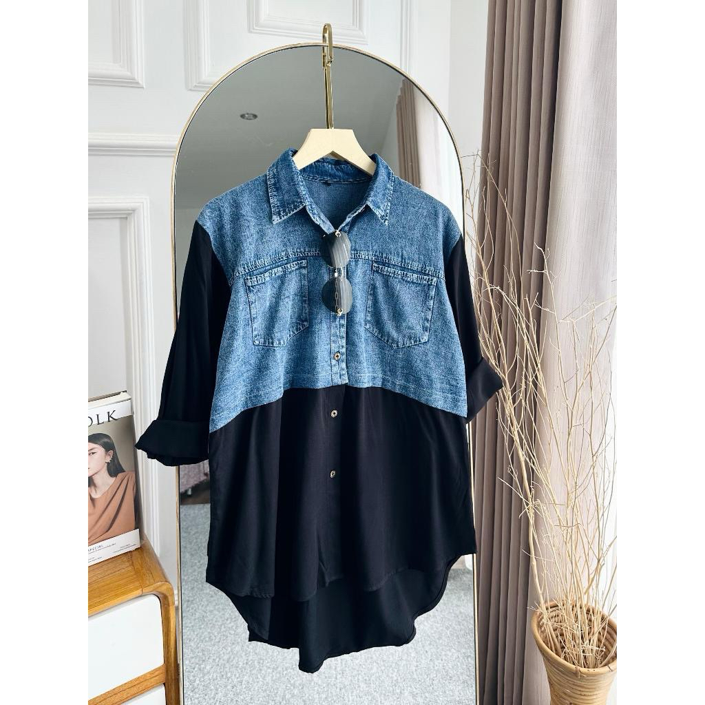 ATASAN JEANS KOMBINASI KEMEJA WANITA