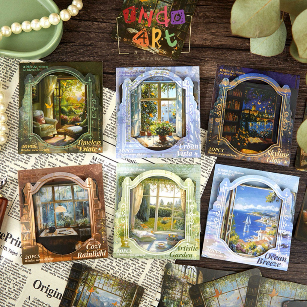 

(IAS) Sticker Deco PET Journal Scrapbook Scenery Pemandangan Jendela Window Night Sea Garden Ocean Estate Season