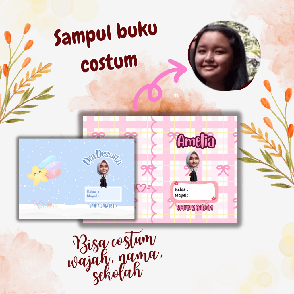 

Sampul Buku Custom (Wajah, Nama, Nama Sekolah) Isi 10 pcs/ Cover buku/ Sampul buku Kecil Standart