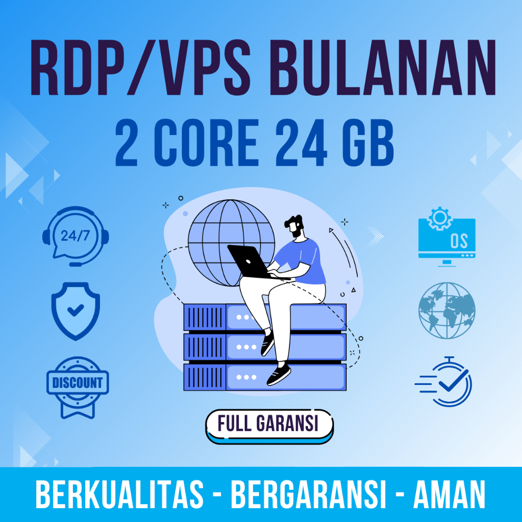 RDP / VPS 2 CORE 24 GB RAM FULL AKSES  AKTIF BULANAN FULL GARANSI