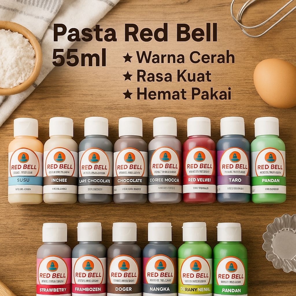 

Pasta Red Bell 55ml - Pewarna & Perasa Makanan Aneka Rasa Premium