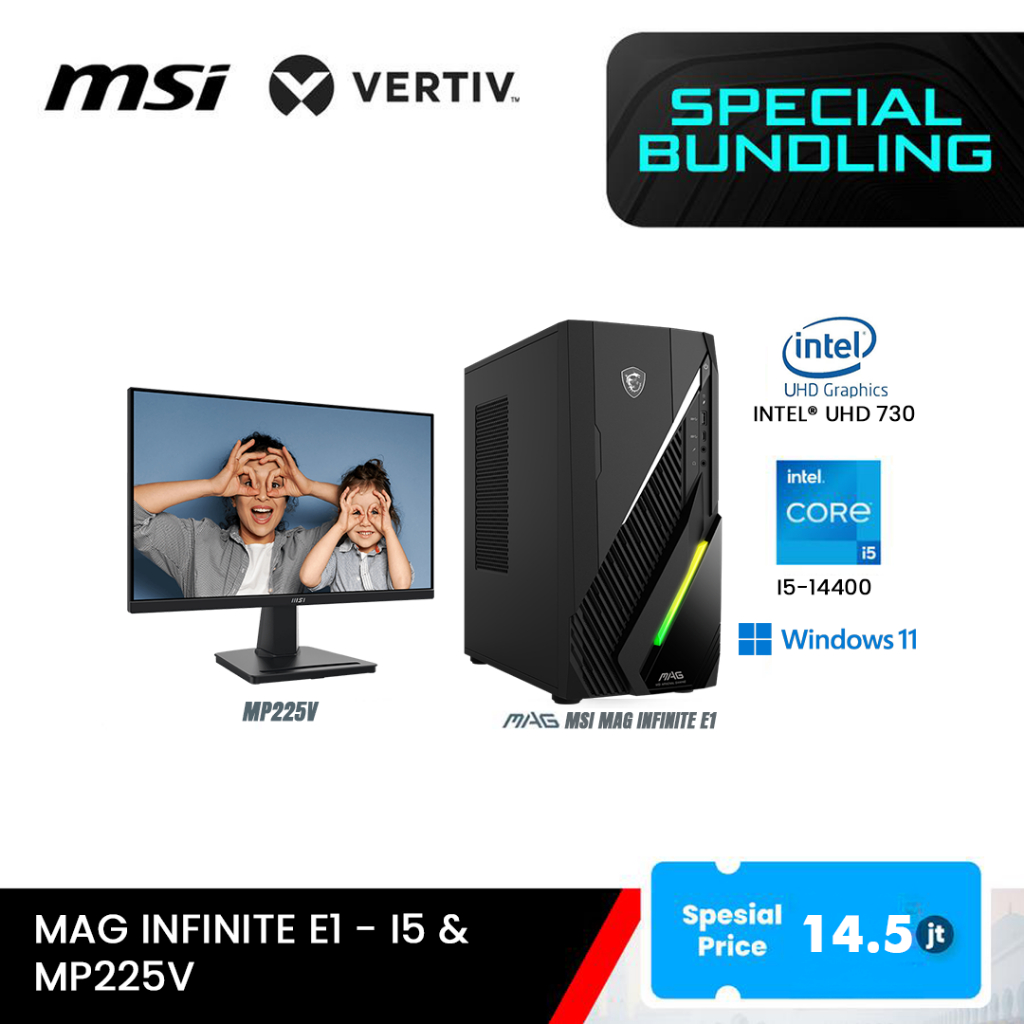 Paket Bundle PC Gaming MSI MAG Infinite E1 i5-14400 + UPS Vertiv 1000VA/900W On-line Liebert GXE3-10