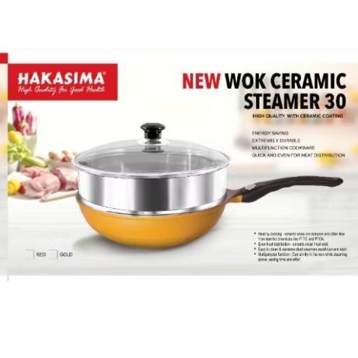 [NEW PRODUCT] HAKASIMA WOK CERAMIC STEAMER 30 GOLD PROMO SALE ALAT MASAK SERBAGUNA PANCI PENGGORENGA